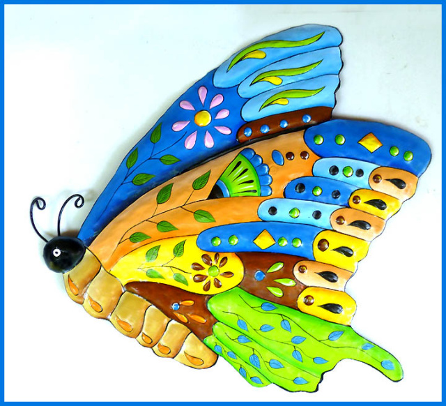 Decorative Butterfly, Hand Painted Metal Butterfly Wall Hangings - Garden Decor - 22" x 24"